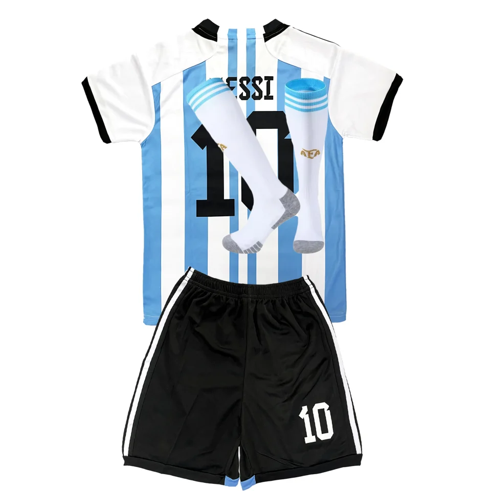 Bamboo Matte Ryhoow Argentina National Team No. 10 Lionel Messi Jersey for Kids Boys Girls Soccer 2022 World Cup Shirt Short Sleeve Football Fans Gift