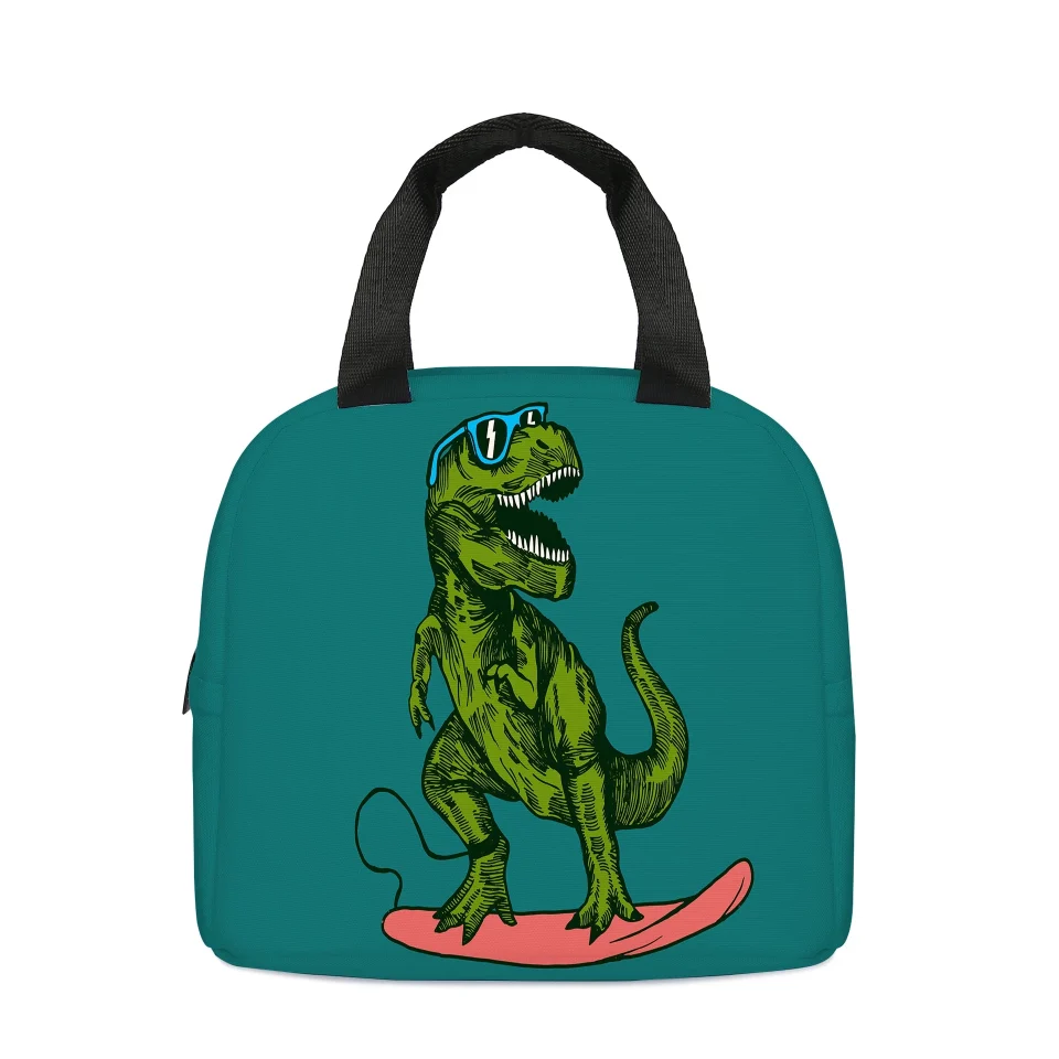 Leak-Proof Long-Lasting Portable Printed Dinosaur Kids Lunch Bag Bento Box Cooler Tote (D)