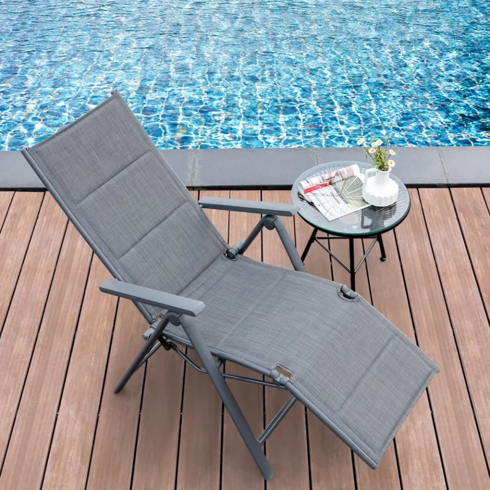 Cleaning leecrd Foldable Reclining Padded Chair Aluminum Frame Adjustable