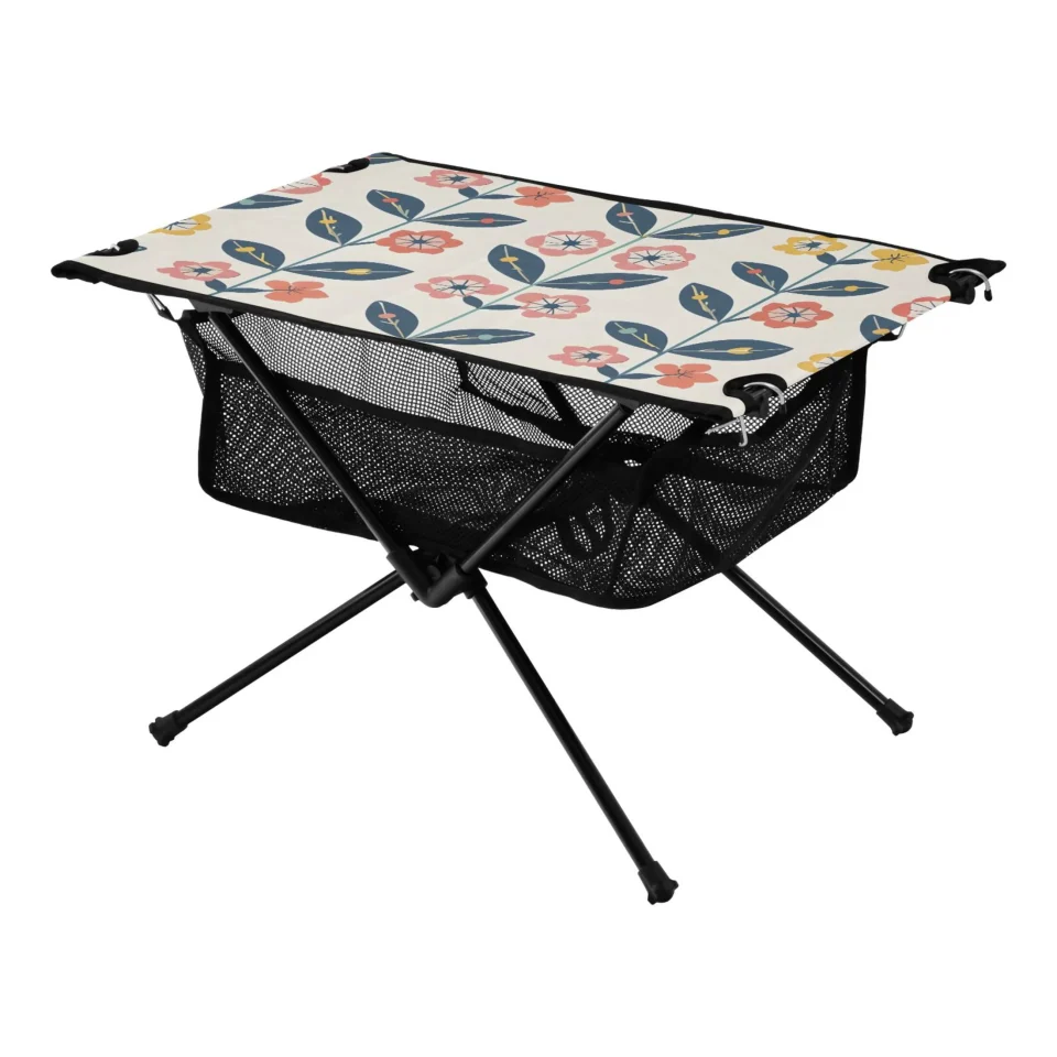 Top-Rated Upgraded Flowers and Leaf Camping Folding Table Portable Beach Table with Storage Bag Compact Picnic Table for Outdoor Travel Fishing BBQ