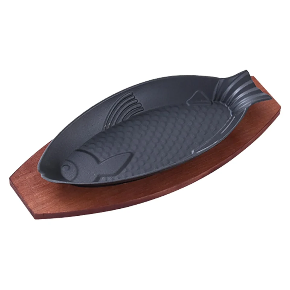 Portable CUTICATE Steak Fry Plate BBQ Grilling Pan Shaped Baking Tools Cast Iron Fajita Pan Steak Serving Plate for Home Stovetops Cooking C