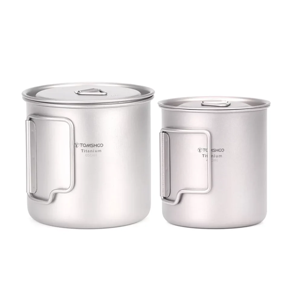 Lightweight Meterk Ultralight Titanium Cup Outdoor Portable 2PCS Cup Set 420ml 650ml Camping Picnic Water Cup Mug with Foldable Handle