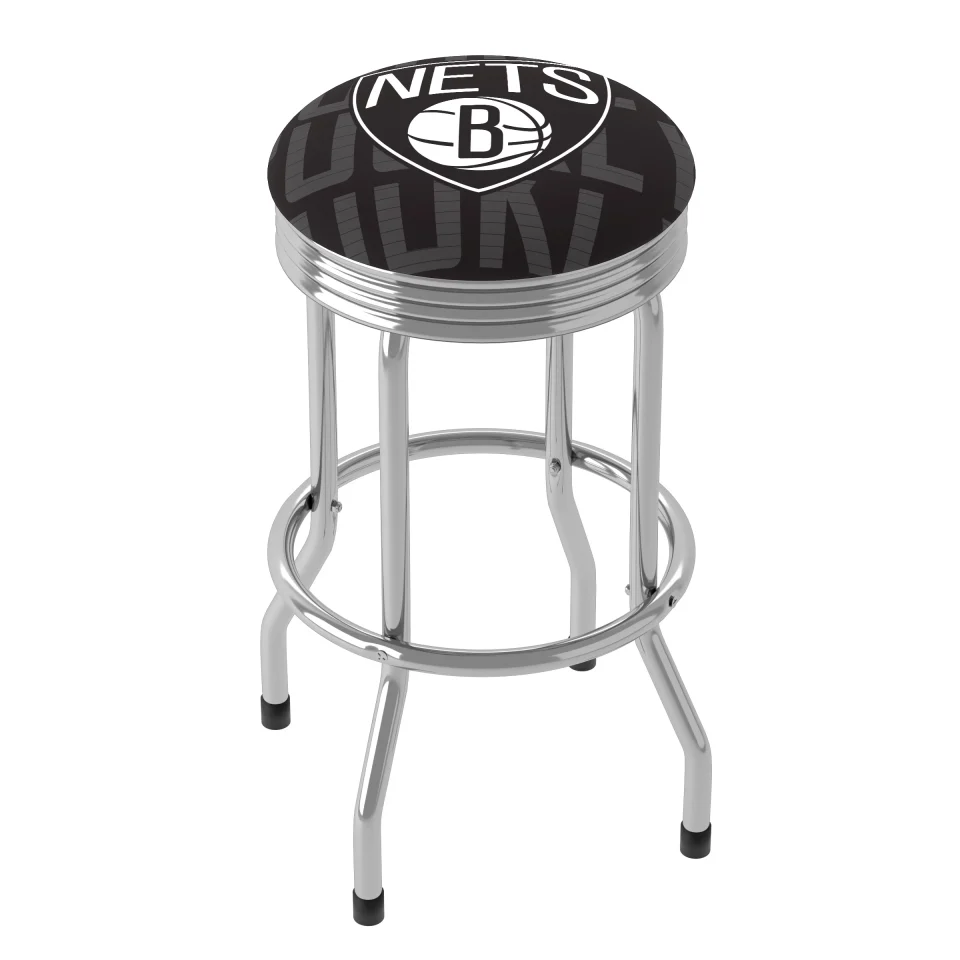 Matte Long-Lasting Trademark Gameroom Brooklyn Nets City Chrome Ribbed Barstool