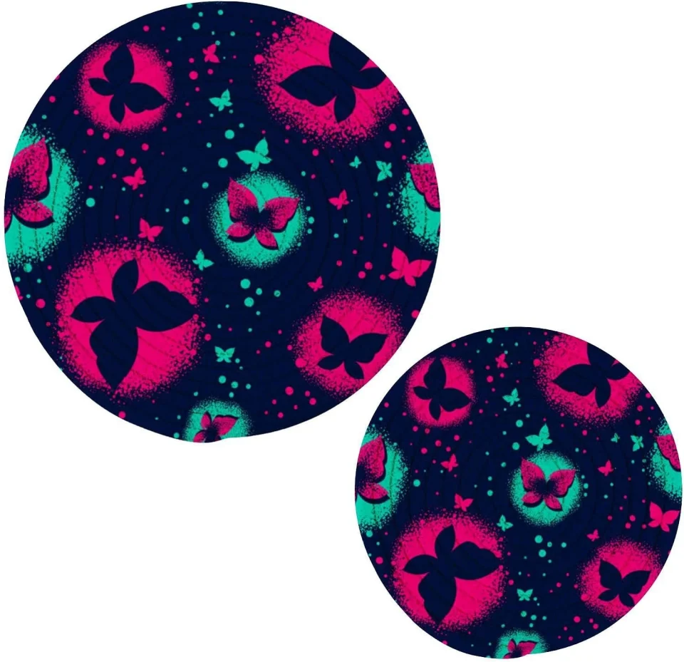 Food-Grade Silicone Hotbar Colorful Butterfly Pot Holder Set of 2, Pure Cotton Heat Resistant Wear-Resistant and Non-Slip Stylish Round Pot Holder for Daily Kitchen,Dining Table,Office,Cafe, Restaurant,BBQ