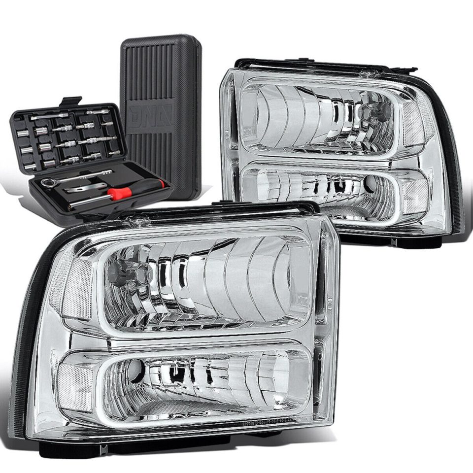 Portable 2005-2007 d Super Duty Pair Chrome/Clear Corner Headlight Lamps+Tool Box