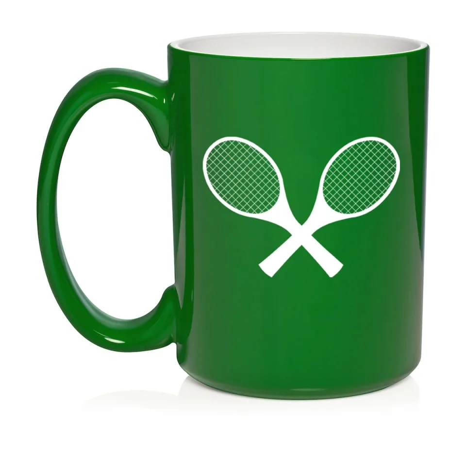 Ultimate Tennis Racquets Ceramic Coffee Mug Tea Cup Gift for Her, Him, Friend, Coworker, Wife, Husband (15oz Green)