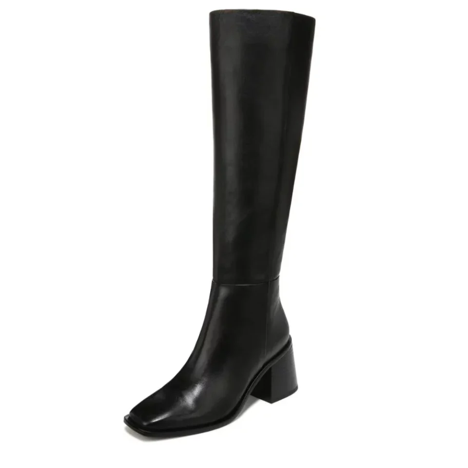 Glass Best-Selling Sam Edelman Wade Stacked Heel Square Toe Retro Wide Calf Knee High Fashion Boots (Black Leather Wide Calf, 9)