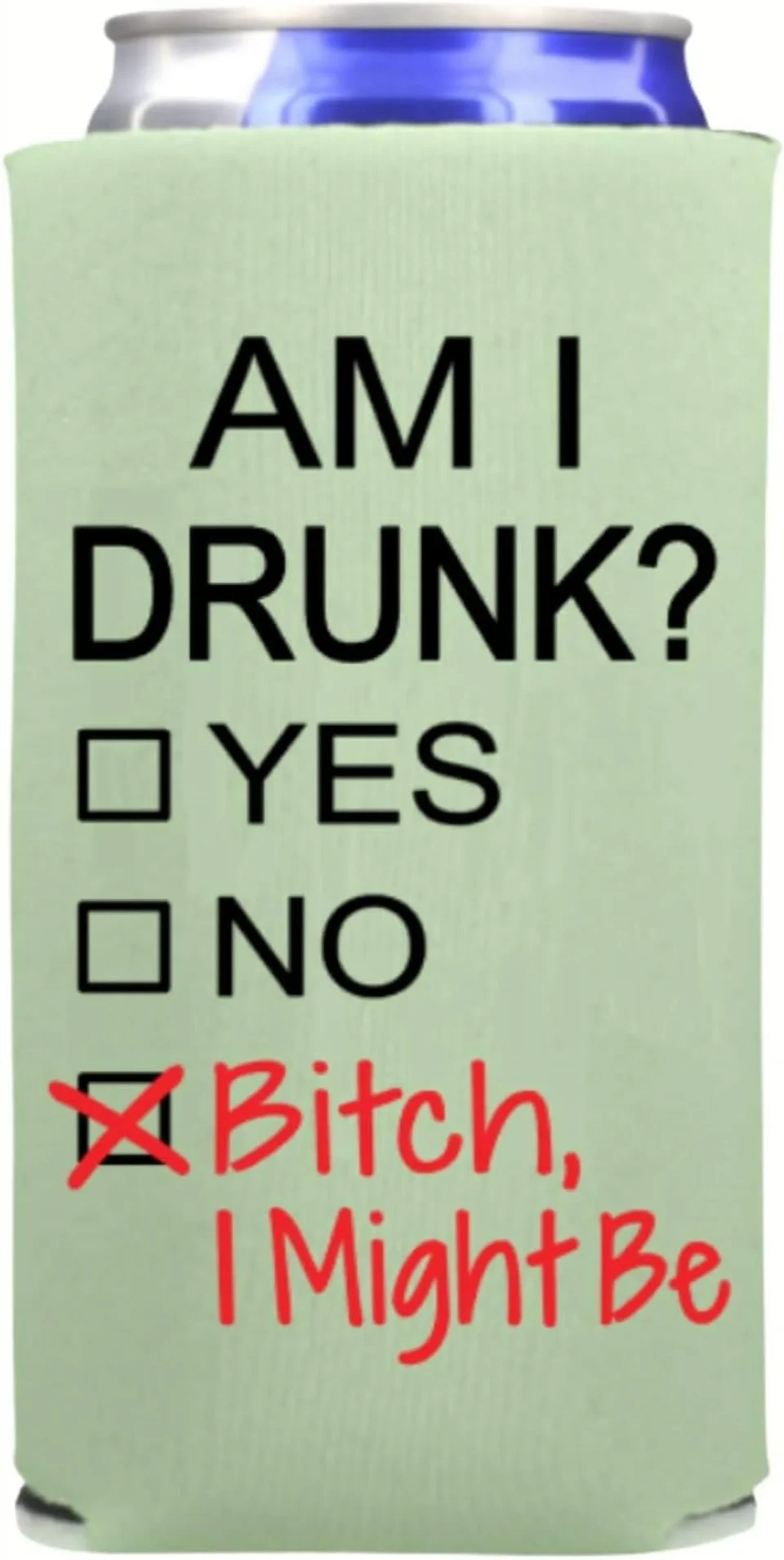 Healthy Funny Slim Can Cooler - Am I Bitch I Might Be - Funny Spiked Seltzer Drink Accessory Gift Ideas - Skinny Coolie (Mint)