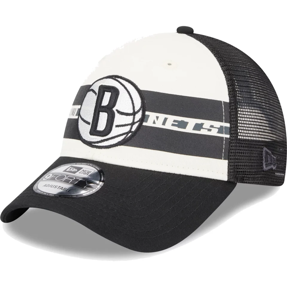 Safe Travel Men's New Era Brooklyn Nets Black Stripes 9FORTY Trucker Snapback Hat - OSFA