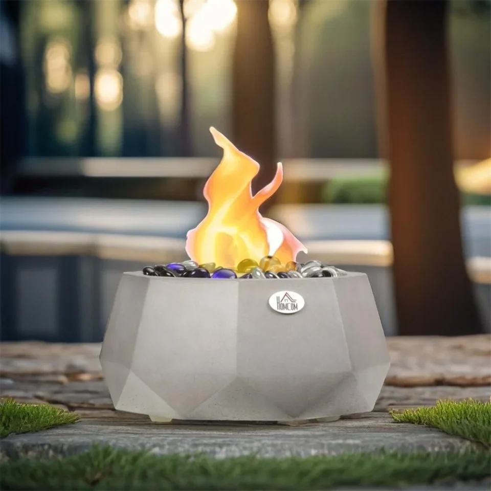 Bamboo Top-Rated DEELIGHT Concrete Tabletop Fireplace,9 Portable Alcohol Fireplace with Lid