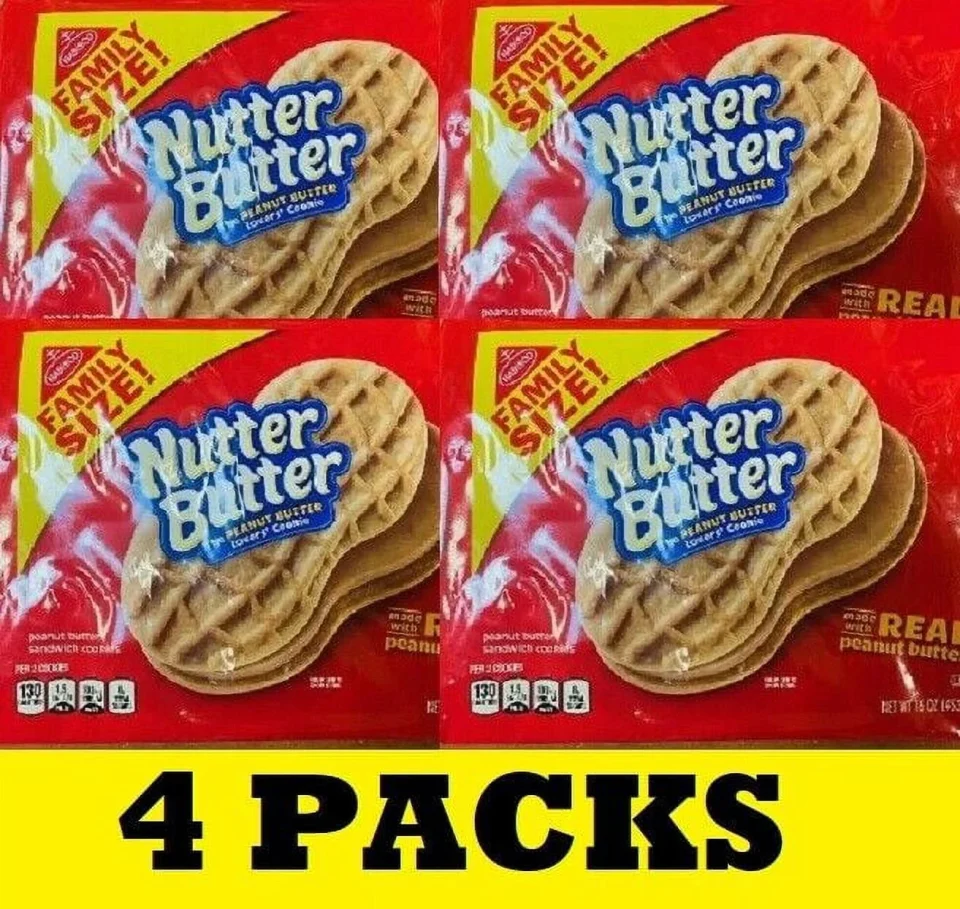 Cooking 4x Nabisco Nutter Butter Family Size Peanut Butter Sandwich Cookies 16oz 4 PACKS