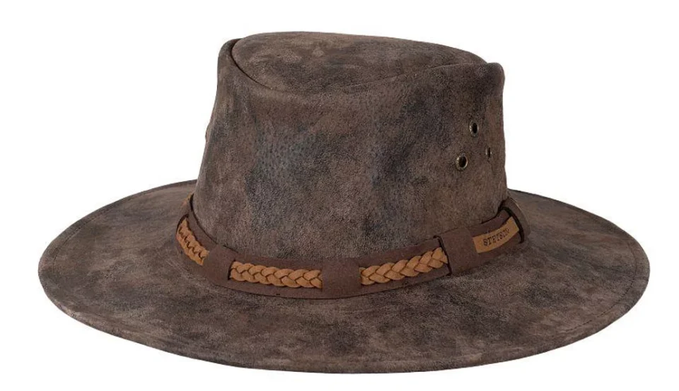 Polished Kitchen Stetson Men's Canberra Distressed Suede Aussie Safari Hat (Brown, Large)
