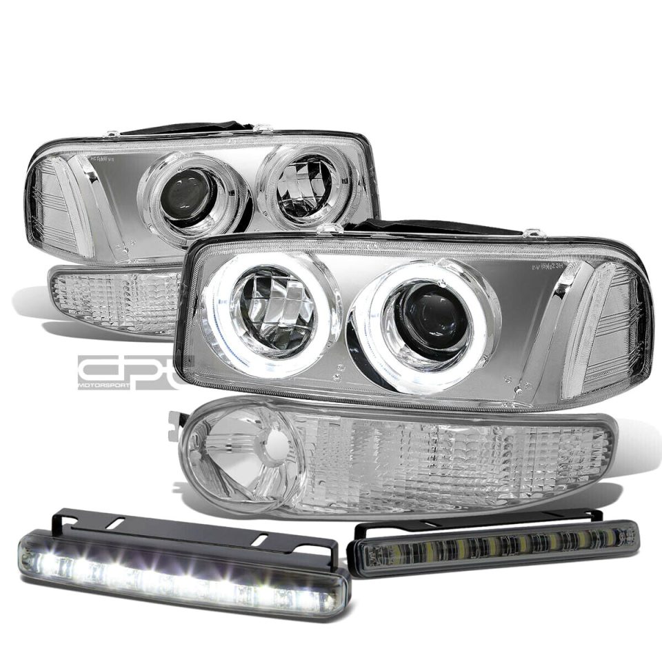 Outdoor CHROME/CLEAR DUAL HALO PROJECTOR HEADLIGHT+LED FOG LIGHT SET 00-07 DENALI