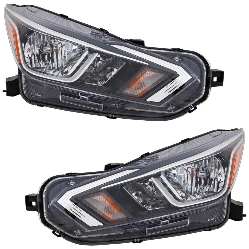 Glossy Headlights Driving Head lights Headlamps Set of 2 Driver & Passenger Side Pair