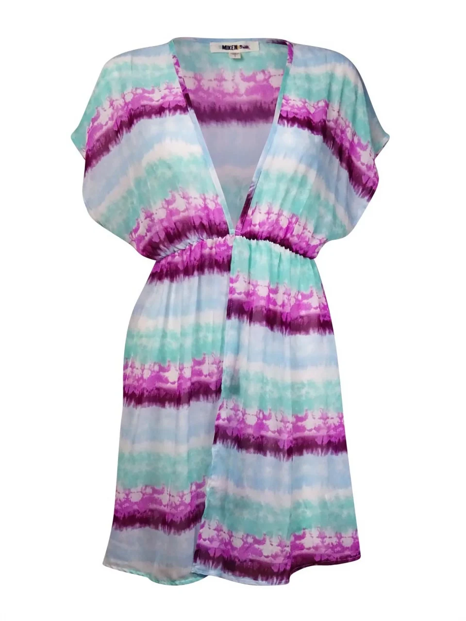 Ultimate Eco-Friendly Miken Women's V-Neck Dolman Tie-Dyed Chiffon Swim Cover (S, Mermaid Blue)