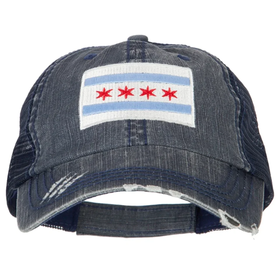 Baking Upgraded Chicago Flag Embroidered Low Profile Cotton Mesh Cap - Navy OSFM