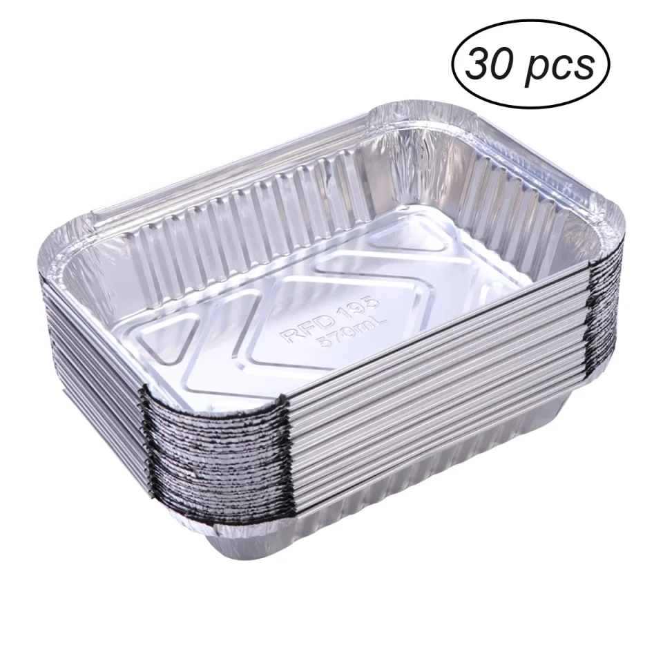 Wooden Clear 30pcs 570ml Disposable BBQ Drip Pan Tray Aluminum Foil Tin Liners for Grease Catch Pans Replacement Liner Trays Without Cover