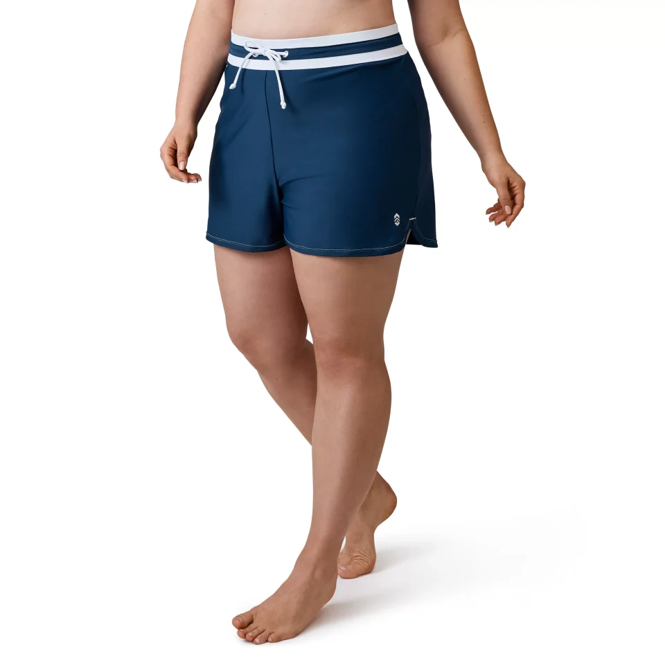 Bamboo Home Free Country Women's Plus Size Drawstring Swim Short Navy-White 1X
