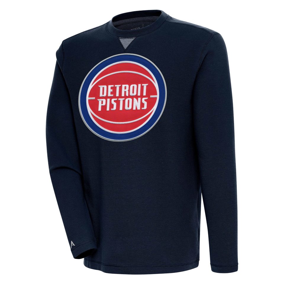 Baking Leak-Proof Men's Antigua Navy Detroit Pistons Flier Bunker Pullover Sweatshirt