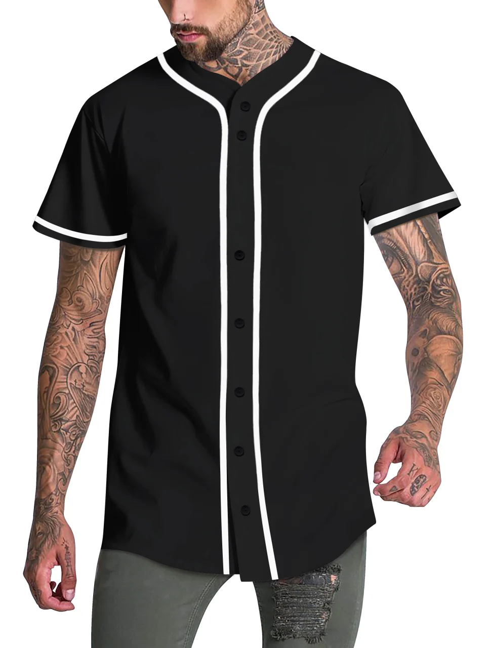 Clear Hat and Beyond Mens Baseball Jersey T- Shirt Stripe Sports Team Hipster Tee Casual