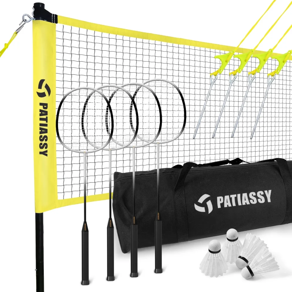 Eco-Friendly Kitchen PATIASSY Professional Badminton Net Set with 4 Badminton Rackets, Badminton Shuttlecocks, and Carrying Bag