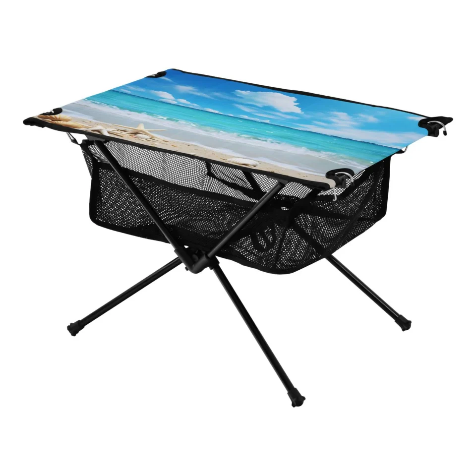 Core Prime Sky Summer Sea Stars Beach Camping Folding Table Portable Beach Table with Storage Bag Compact Picnic Table for Outdoor Travel Fishing BBQ