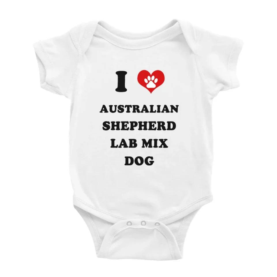 Gift-Ready I Heart Australian Shepherd Lab Mix Dog Funny Cute Baby Rompers (White, 12-18 Months)