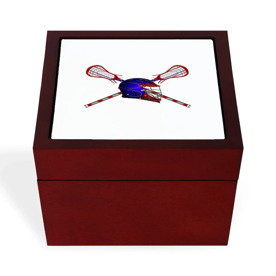 Space-Saving CafePress - Lacrosse Helmet With Sticks - Keepsake Box, Finished Hardwood Jewelry Box, Velvet Lined Memento Box