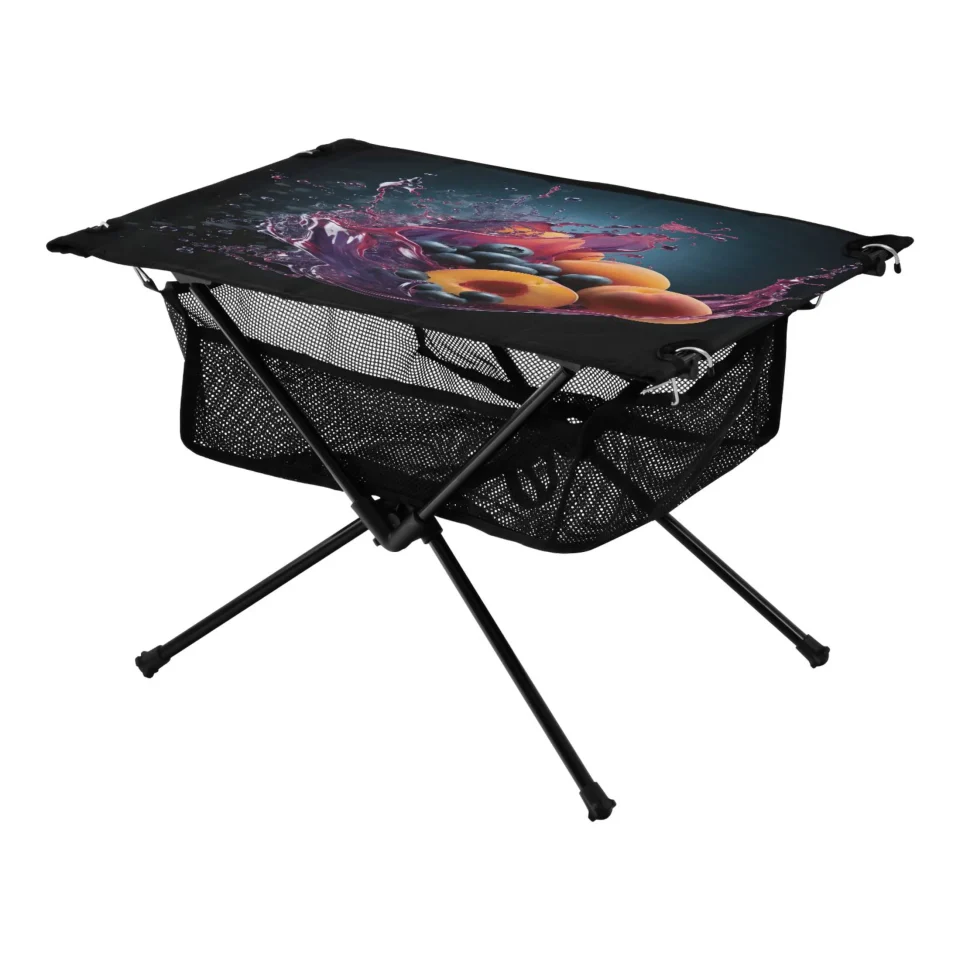 Kitchen Home Peach Blueberry Fruits Camping Folding Table Portable Beach Table with Storage Bag Compact Picnic Table for Outdoor Travel Fishing BBQ