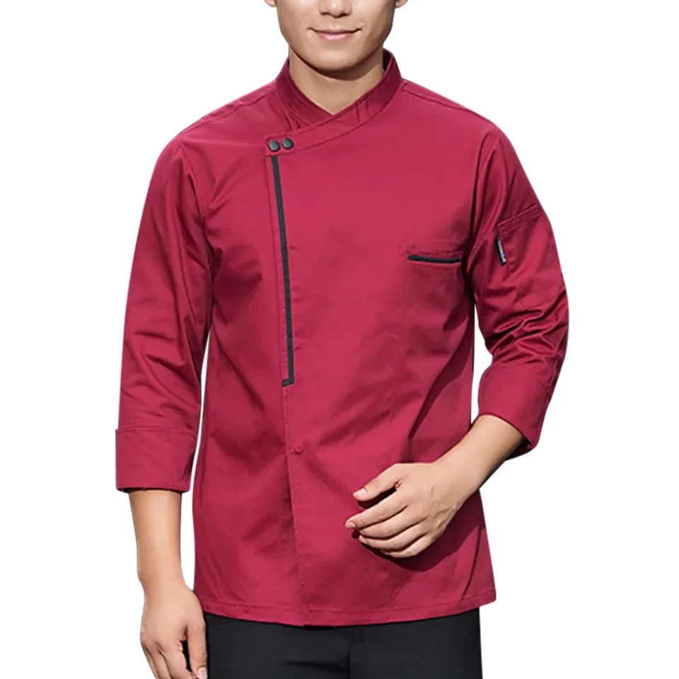 Prime Space-Saving Chef Unisex Long Sleeved Colour-fast Cooking Uniform Red L