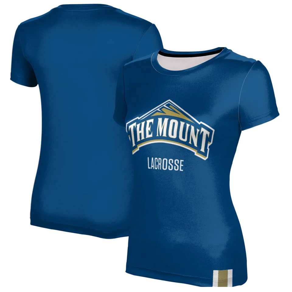 Frosted Durable Women's Blue Mount St. Mary's Mountaineers Lacrosse T-Shirt