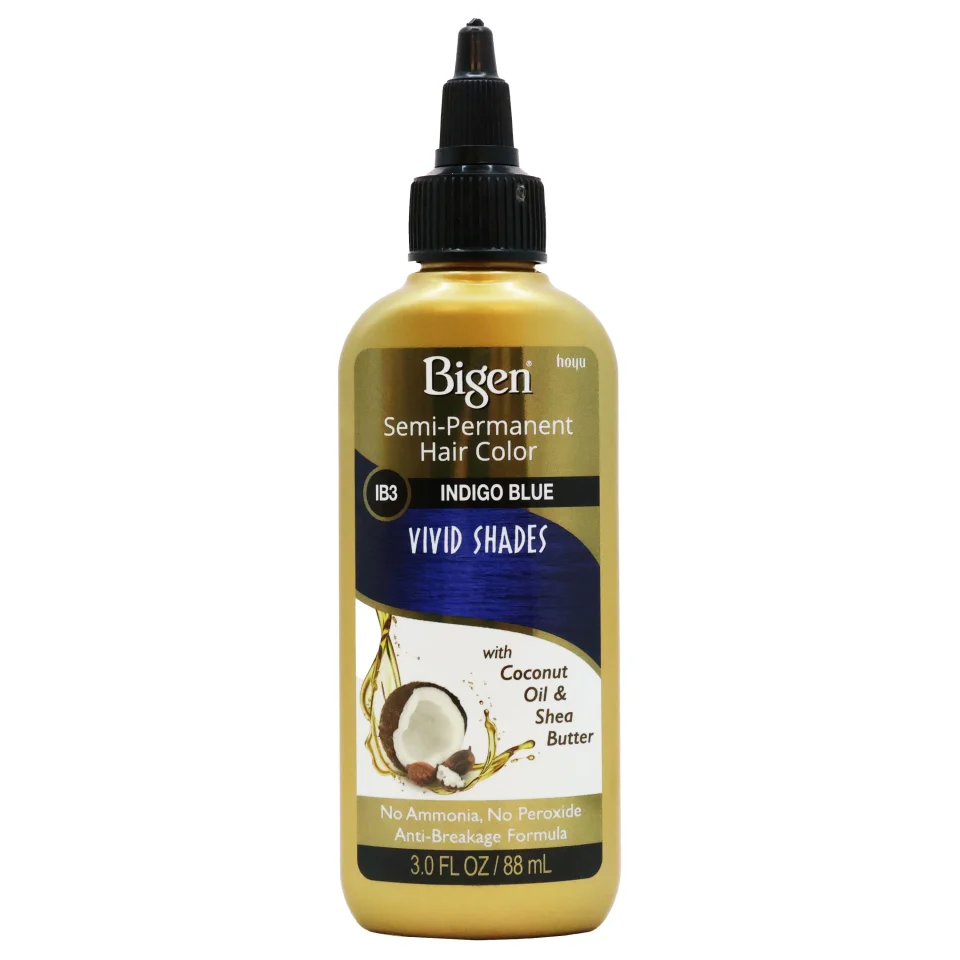 Glass Easy-Clean Bigen Semi Permanent Vivid Shades Hair Color IB3 Indigo Blue 3 Oz.,Pack of 3