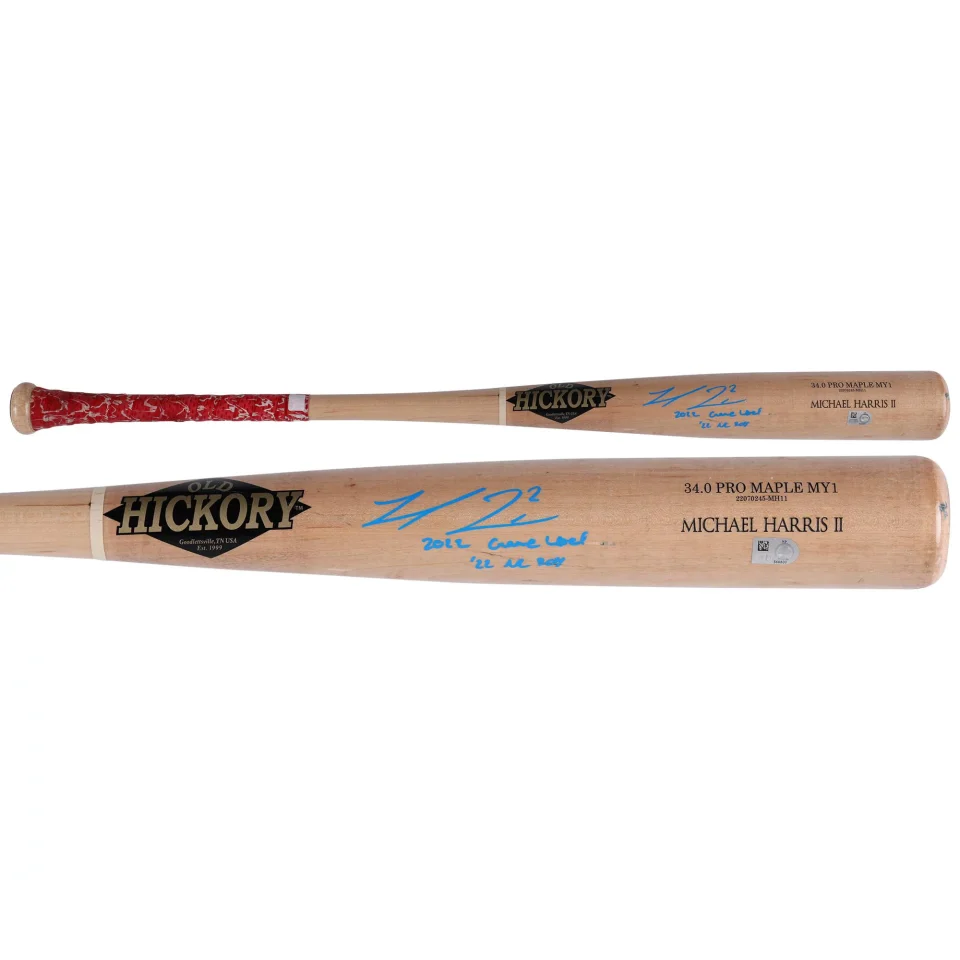 Safe Michael Harris II Atlanta Braves Autographed Game-Used Tan Old Hickory Bat from the 2022 MLB Season with Multiple Inscriptions - Fanatics Authentic Certified