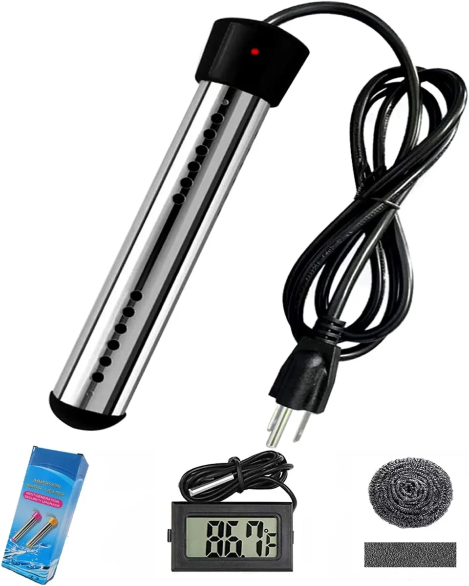 Core Easy-Clean Portable Pool Immersion water Heater for Inflatable Pool Bathtub,Bucket Heater with 304 SS Guard,Electric Submersible Water Heater with LCD Thermometer,Heat 5 Gallon Water in Minutes In&Out