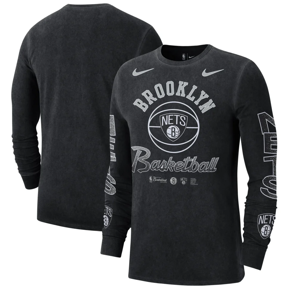Ceramic Men's Nike Black Brooklyn Nets Courtside Retro Elevated Long Sleeve T-Shirt