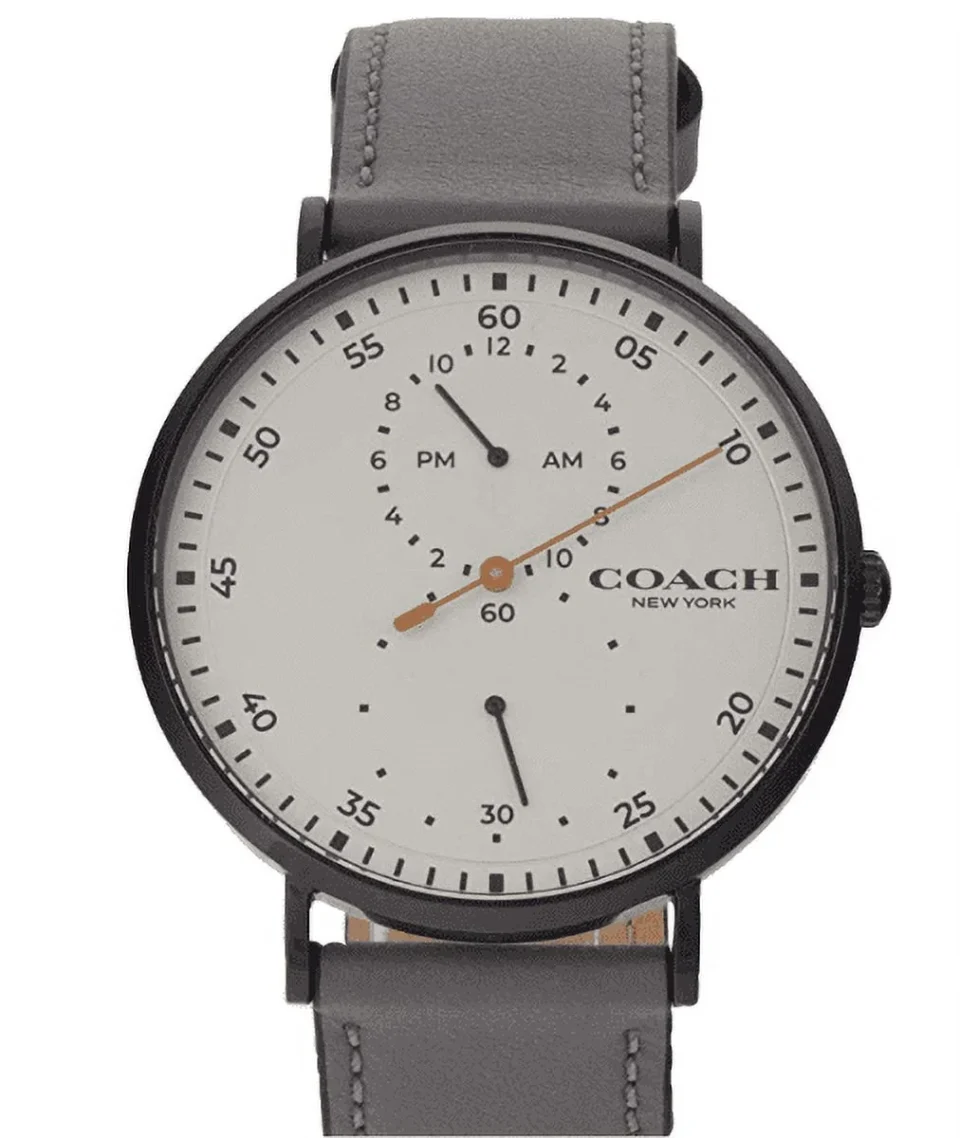 Long-Lasting Coach 14602475 Charles Ivory Chronograph Dial Grey Leather Band Men's Watch
